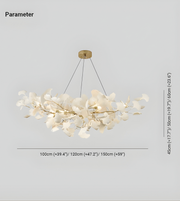 Chandelier with measurement details on a light gray background
