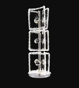 Decorative lamp with square glass panels on a black background