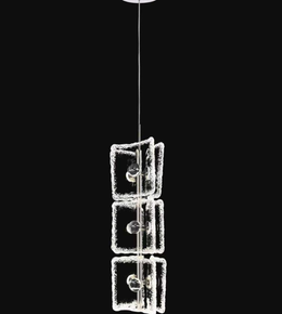Modern pendant light with square glass shades on a black background