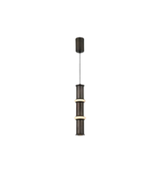 Modern pendant light with cylindrical design on a white background