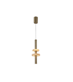 Modern pendant light with gold finish on a white background