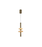 Modern pendant light with gold finish on a white background
