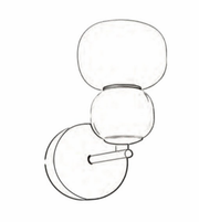 Black and white line drawing of a modern wall light fixture with three spherical glass shades.