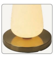 Table lamp with a white shade and bronze base on a light gray background