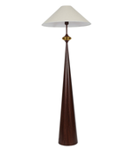 Tall floor lamp with a white shade on a white background