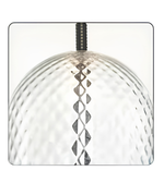 Clear glass pendant light with textured design on a white background
