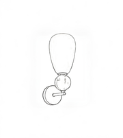 Technical line drawing of a modern wall sconce featuring a frosted glass shade and decorative spherical glass accent.
