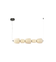 Pendant light with round beige shades on a white background