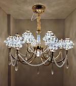 Luxurious crystal chandelier hanging from a ceiling