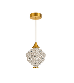 Gold pendant light with crystal design on a white background