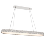 Modern pendant light with speckled gray shade on a white background