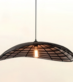 Modern black woven dome pendant light with exposed Edison bulb, ideal for dining rooms, cafés, restaurants, kitchen islands, and contemporary interiors.