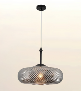 Modern smoked diamond glass pendant light with matte black suspension for living rooms, dining rooms, kitchen islands, cafés, restaurants, hotels, and contemporary luxury interiors.