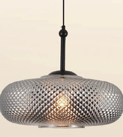 Modern smoked diamond glass pendant light with matte black suspension for living rooms, dining rooms, kitchen islands, cafés, restaurants, hotels, and contemporary luxury interiors.