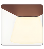 Modern outdoor light fixture with brown top and white base on a white background