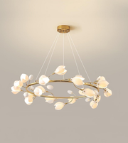 Chandelier with floral design on a plain background
