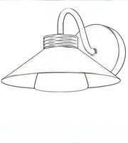 Line drawing of a wall-mounted light fixture on a white background