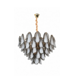 Decorative smoked glass petal chandelier with layered cascading design on white background