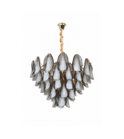 Decorative smoked glass petal chandelier with layered cascading design on white background