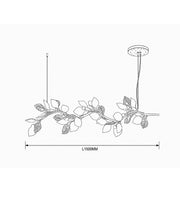 Nature-inspired branch chandelier featuring illuminated decorative leaves