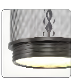Close-up of a light fixture with a decorative mesh cover on a white background