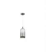 Pendant light with textured glass shade on a white background
