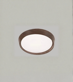 Ceiling light fixture with wooden frame on a plain background