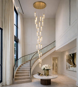Elegant Daya Worldwide Lumina Drop Staircase Chandelier with multiple tiers and intricate design, perfect for grand staircases and high ceilings.