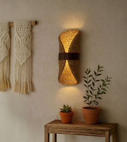 Decorative wall light fixture in a bedroom setting with soft lighting.