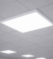2x2 48W LED backlit panel light installed in office grid ceiling with 5280 lumens output