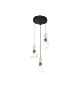Modern pendant light with multiple hanging bulbs on a white background