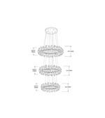 Technical drawing of a chandelier with dimensions on a white background