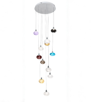 Multicolored pendant light fixture on a white background