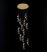 Modern chandelier with crystal elements on a black background