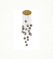 Decorative hanging mobile with spherical beads on a white background
