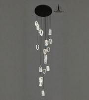 Modern chandelier with crystal-like elements on a gray background, featuring the Dubailight brand.