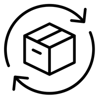 Circular return arrow icon in black, symbolizing product return or exchange process
